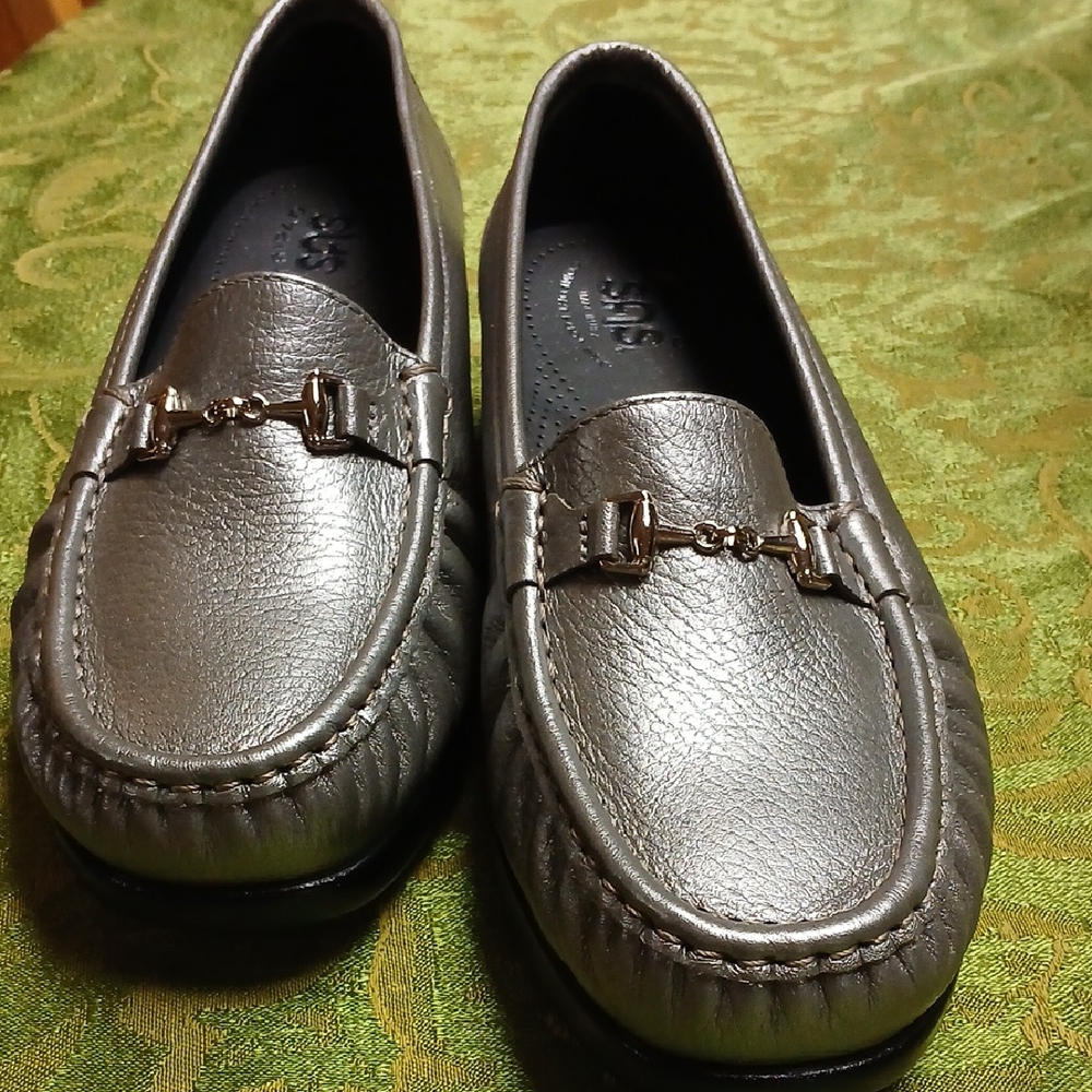 Silver Loafers with Buckle Detail